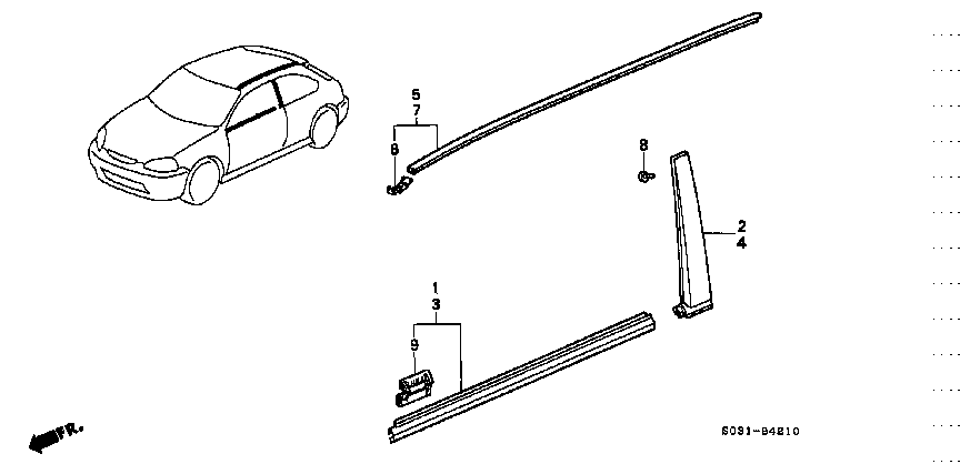 Honda Civic EK9 MOLDING ASSY.,L. DOOR (72450-S03-003)