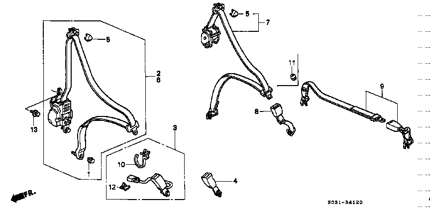 Honda Civic EK9 TONGUE, REAR SEAT BELT OUTER *TYPEK*(GRAPHITE BLACK) (82450-S03-J11ZB)