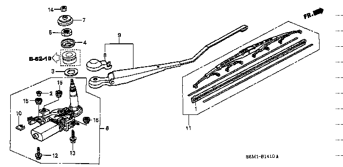 Honda Integra DC5 ARM & COVER SET, REAR WIPER (76722-S6M-003)