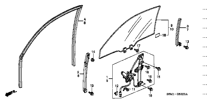 Honda Integra DC5 REGULATOR ASSY.,R. FRONT DOOR POWER (72210-S6M-003)