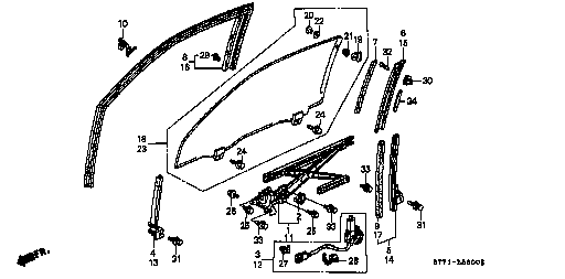 Honda Integra DC2 GLASS ASSY.,L. FRONT DOOR (BLUE)(ASAHI) (73350-ST7-000)