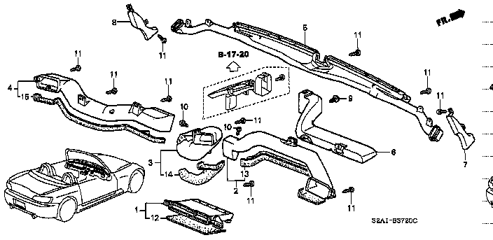 Honda S2000 AP1 DUCT, FRONT DEFROSTER (77460-S2A-003)