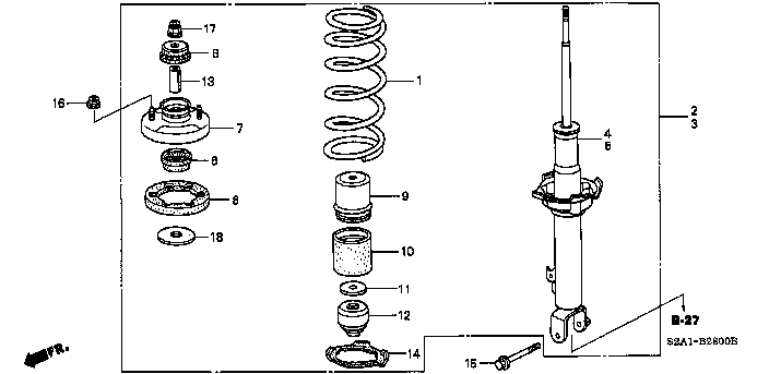 Honda S2000 AP1 DAMPER ASSY.,L. FRONT (###) (51602-S2A-J01)