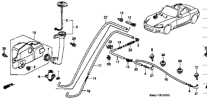 Honda S2000 AP1 BELLOWS, REAR WASHER (76851-SD5-003)