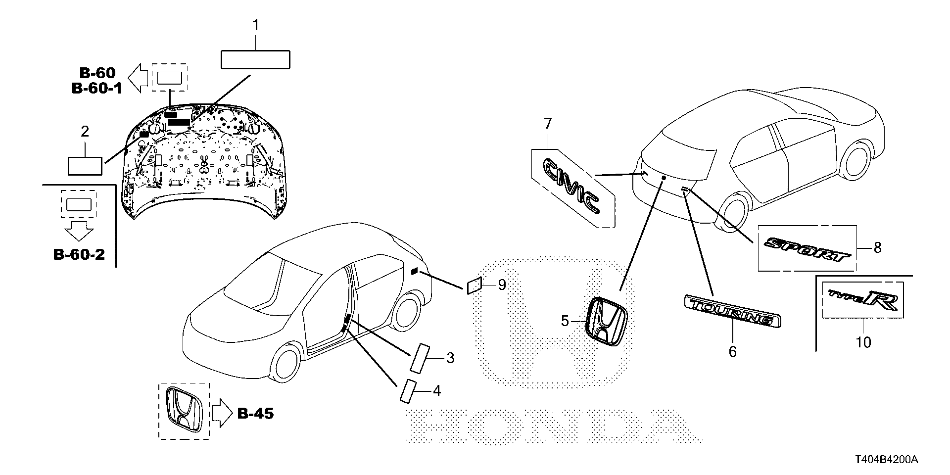 Honda Civic FL5 EMBLEM, RR (75723-T60-A01)