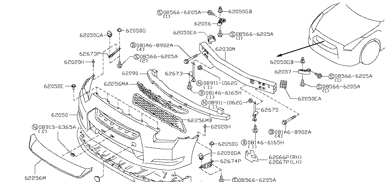 Nissan GTR R35 ABSORBER,ENERGY FRONT BUMPER (62090-KB50A)