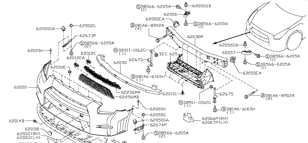 Nissan GTR R35 SEAL, FRONT BUMPER LH (620D3-89S0A)
