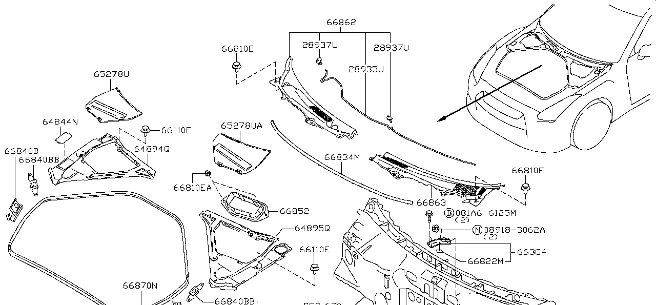Nissan GTR R35 COVER,HOOD RIDGE RH (64894-JF00A)