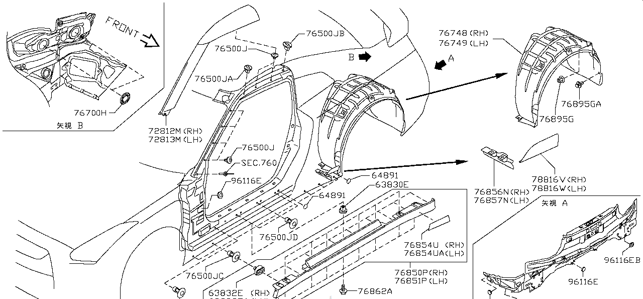 Nissan GTR R35 PROTECTOR,SIDE SILL REAR (76854-JF00A)