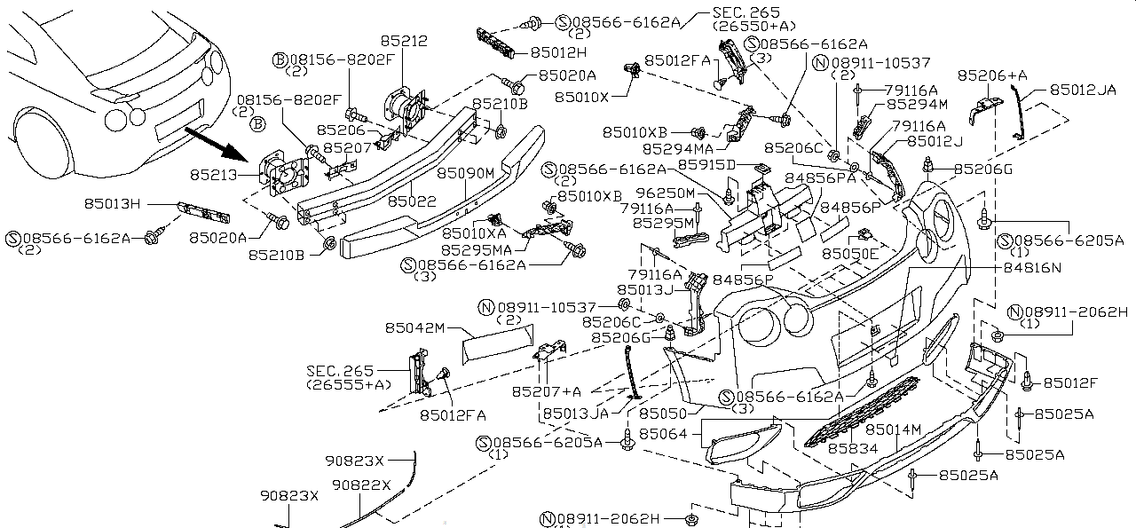 Nissan GTR R35 ABSORBER ASSEMBLY,ENERGY REAR BUMPER (85090-6AV0A)
