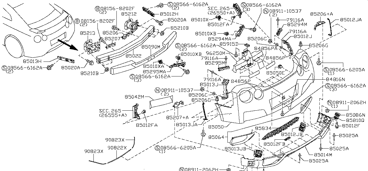 Nissan GTR R35 BRACKET,REAR BUMPER SIDE RH (85228-KB50A)
