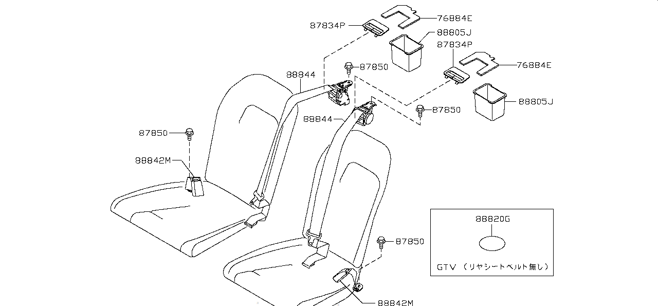 Nissan GTR R35 BELT ASSEMBLY,BUCKLE REAR SEAT (88842-KC10A)