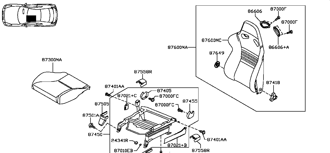 Nissan GTR R35 BACK ASSEMBLY,FRONT SEAT (87650-JW65A)