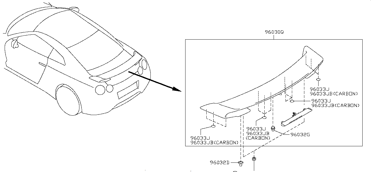 Nissan GTR R35 AIR SPOILER ASSEMBLY,REAR (96030-63B0A)