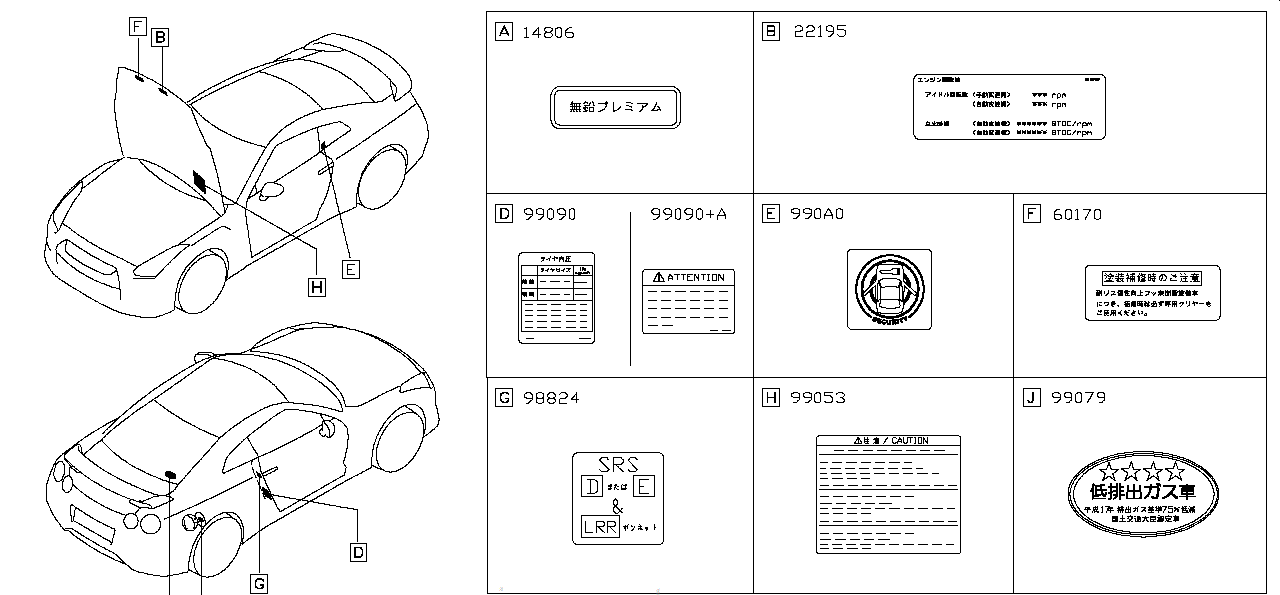 Nissan GTR R35 LABEL,CERTIFICATION (990A4-3XA0D)