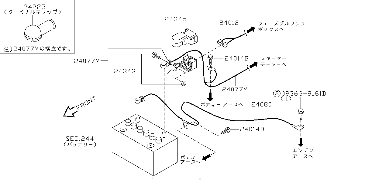 Nissan SILVIA S15 CABLE ASSEMBLY,BATTERY EARTH (24080-85F00)