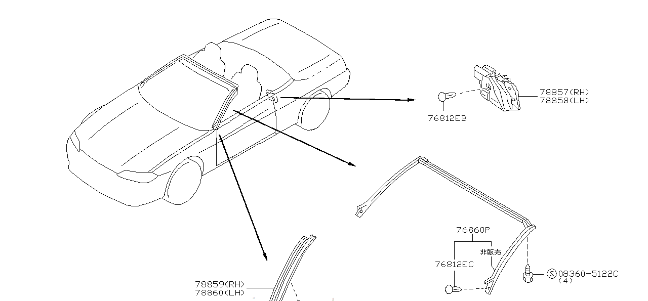 Nissan SILVIA S15 WEATHER STRIP ASSEMBLY,BODY SIDE FRONT (76860-92F00)