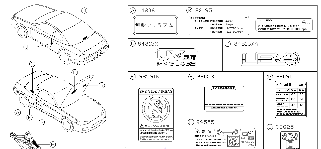 Nissan SILVIA S15 LABEL, CAUTION UNLEADED FUEL ONLY (14806-89915)