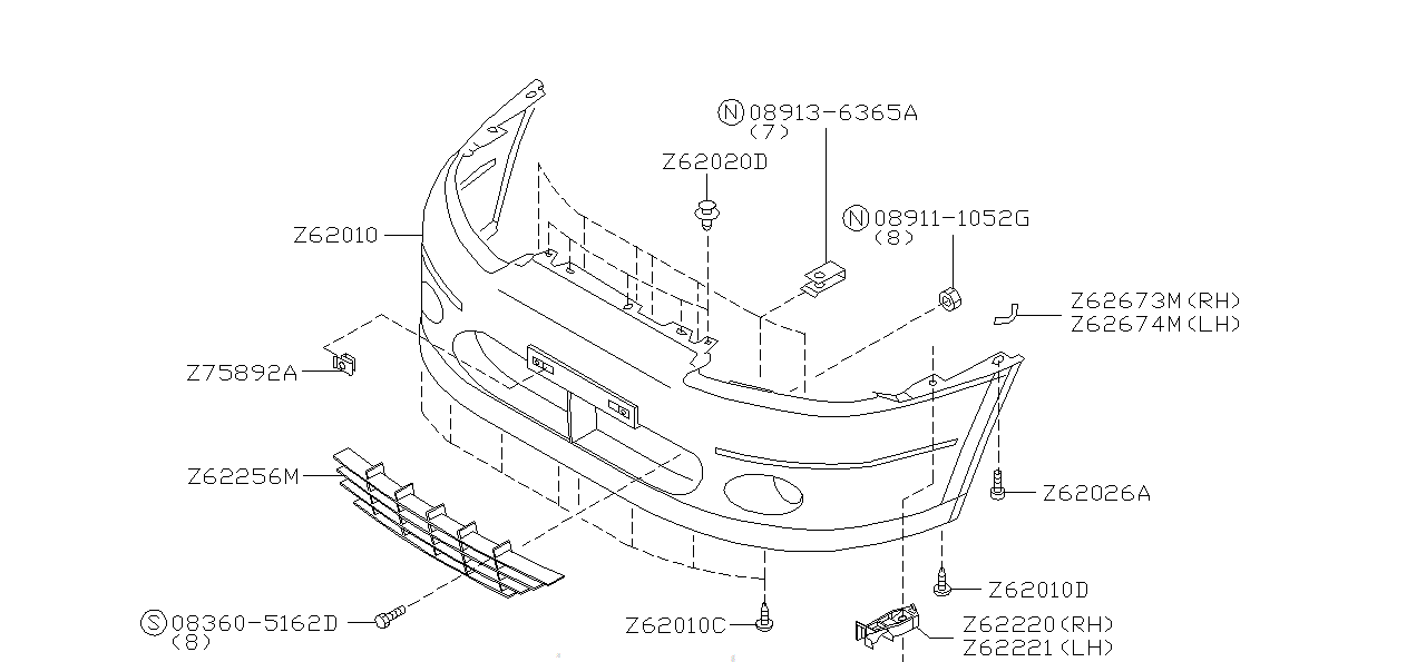Nissan SILVIA S15 BUMPER ASSEMBLY,FRONT (62010-1A173)
