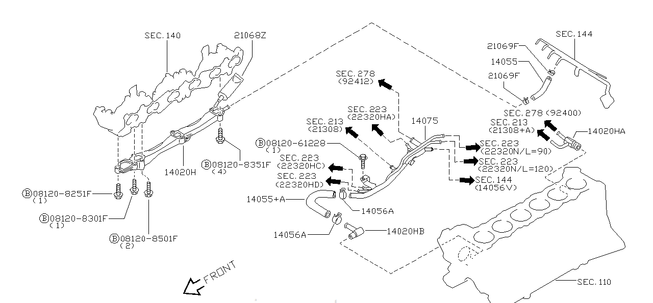 Nissan SKYLINE R34 PIPE ASSEMBLY,HEATER RETURN FRONT (14053-24U00)