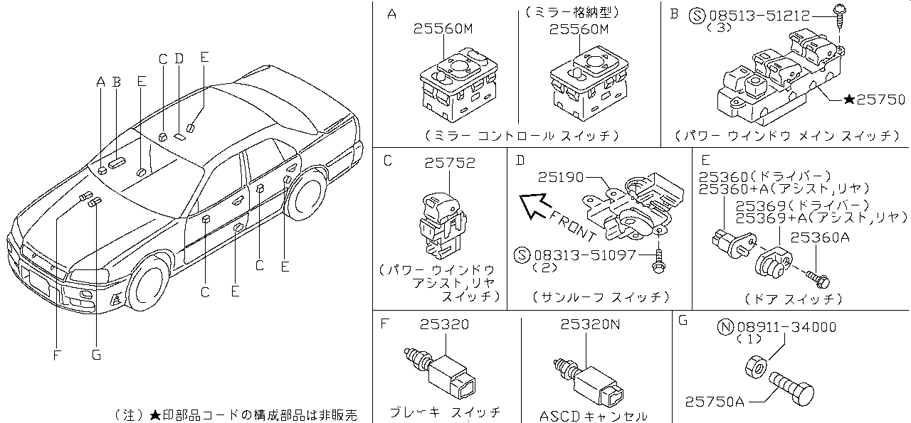 Nissan SKYLINE R34 SCREW (25365-30R00)