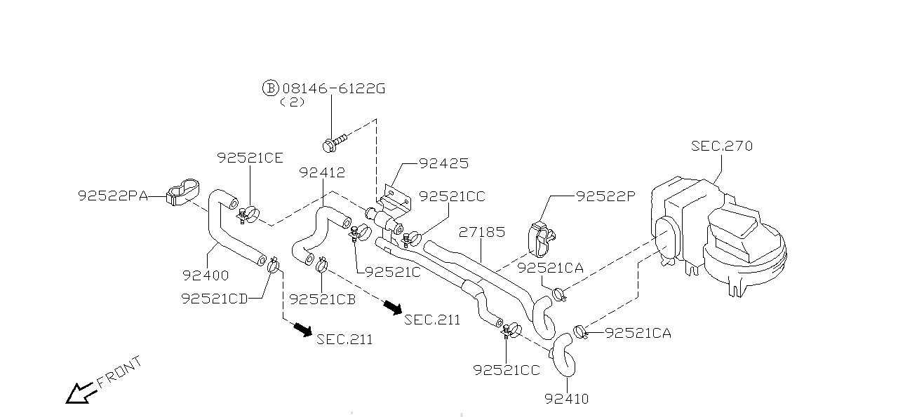 Nissan SKYLINE R34 HOSE,FRONT HEATER 3 (92401-75T00)
