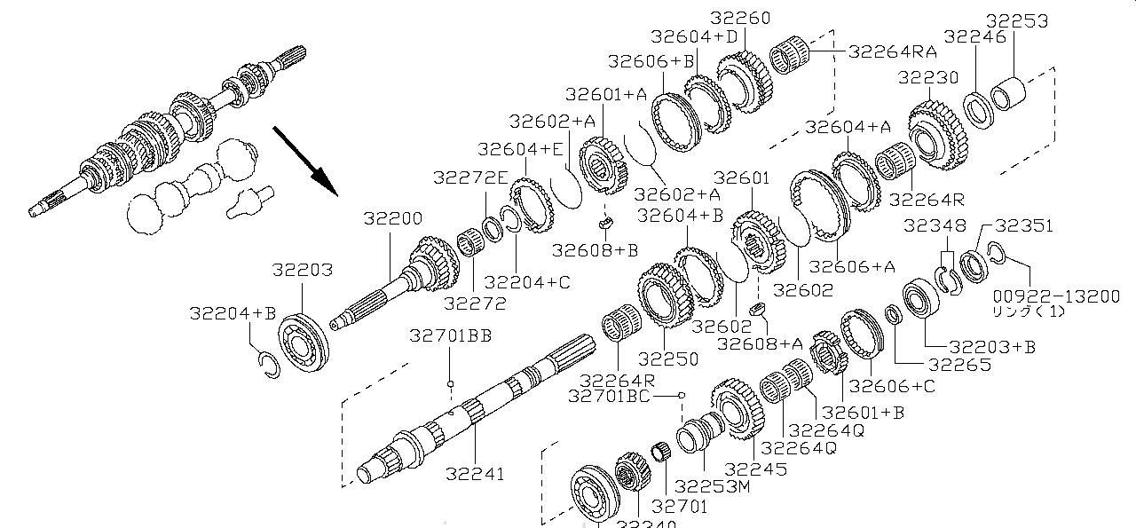 Nissan SKYLINE R34 BEARING,NEEDLE MAIN SHAFT (32264-01G00)