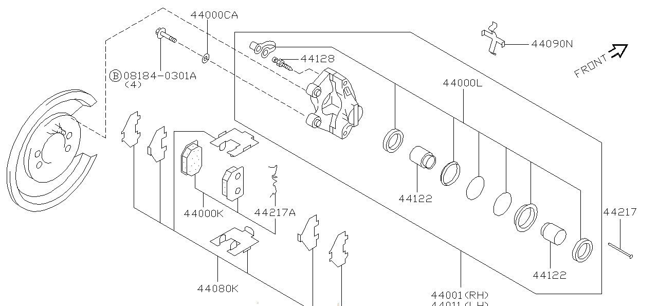 Nissan SKYLINE R34 CALIPER ASSEMBLY,REAR RH W/O PAD & SHIM (44001-AA300)