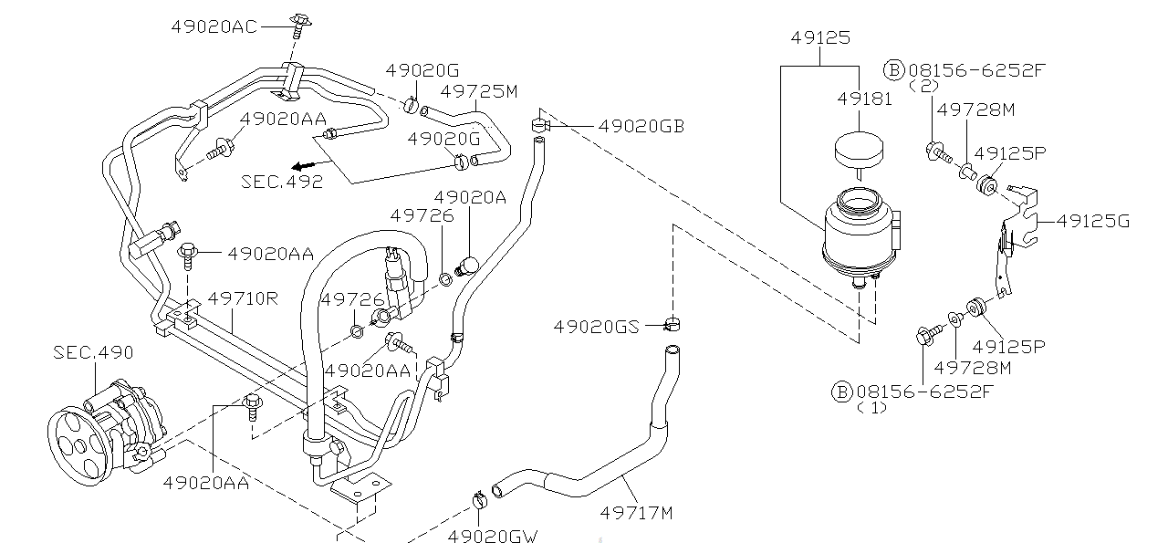 Nissan SKYLINE R34 HOSE,RETURN POWER STEERING (49725-6L100)