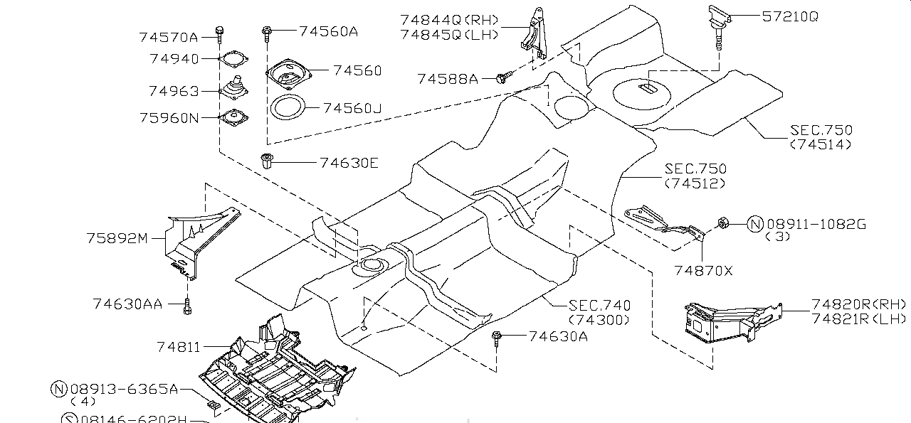 Nissan SKYLINE R34 STAY,REAR FLOOR LH (74845-98U00)