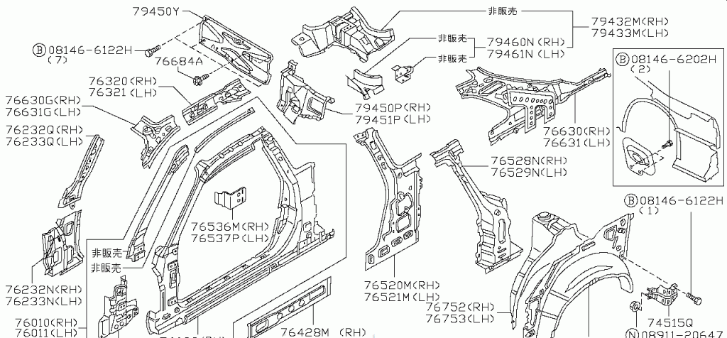 Nissan SKYLINE R34 PILLAR ASSEMBLY,FRONT INNER UPPER LH (76269-AA100 ...