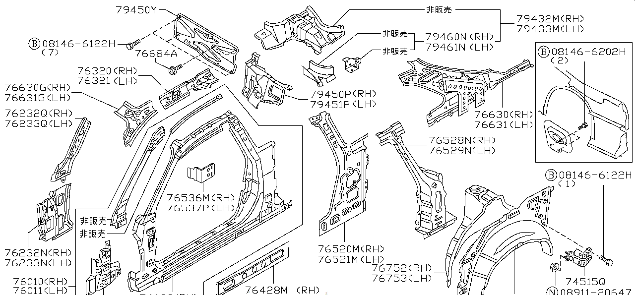 Nissan SKYLINE R34 BODY,SIDE OUTER LH (76023-AA130)