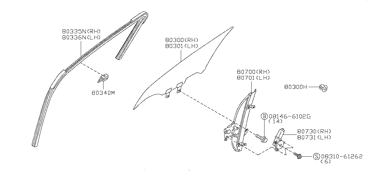 Nissan SKYLINE R34 MOTOR ASSEMBLY,REGULATOR RH (80730-85F10)
