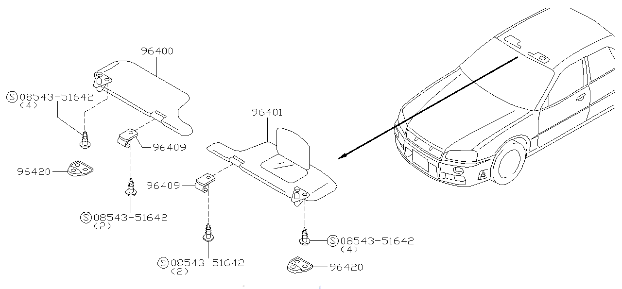 Nissan SKYLINE R34 SUN VISOR ASSEMBLY,LH (96401-AA005)